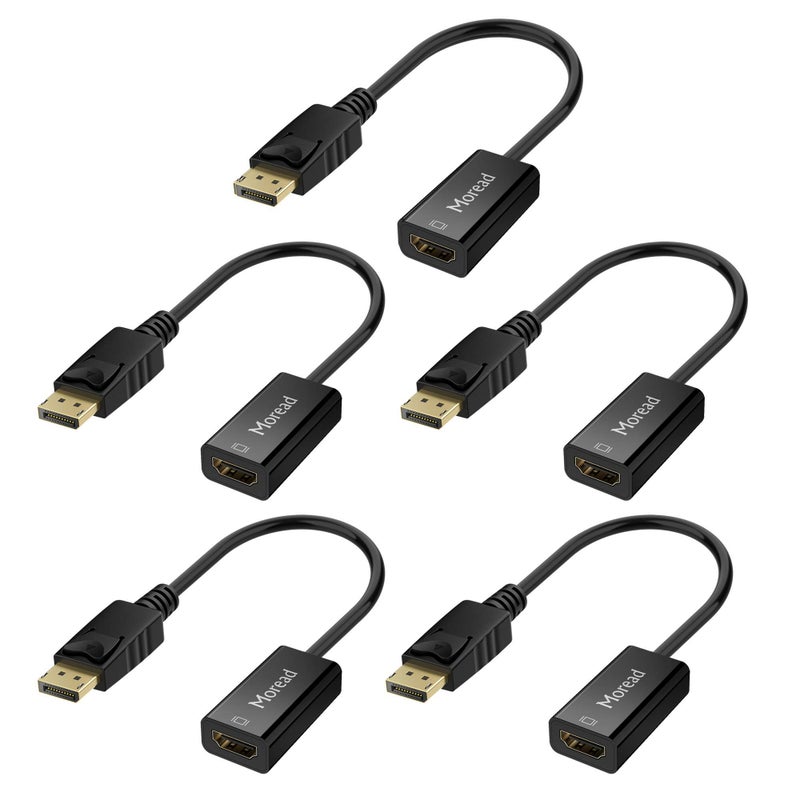 Moread 4K DisplayPort (DP) to HDMI Adapter, 5 Pack, Uni-Directional Gold-Plated Display Port Computer to HDMI Screen Converter (Male to Female) Compatible with HP, Dell, Lenovo & More, Passive - Black - Image 1